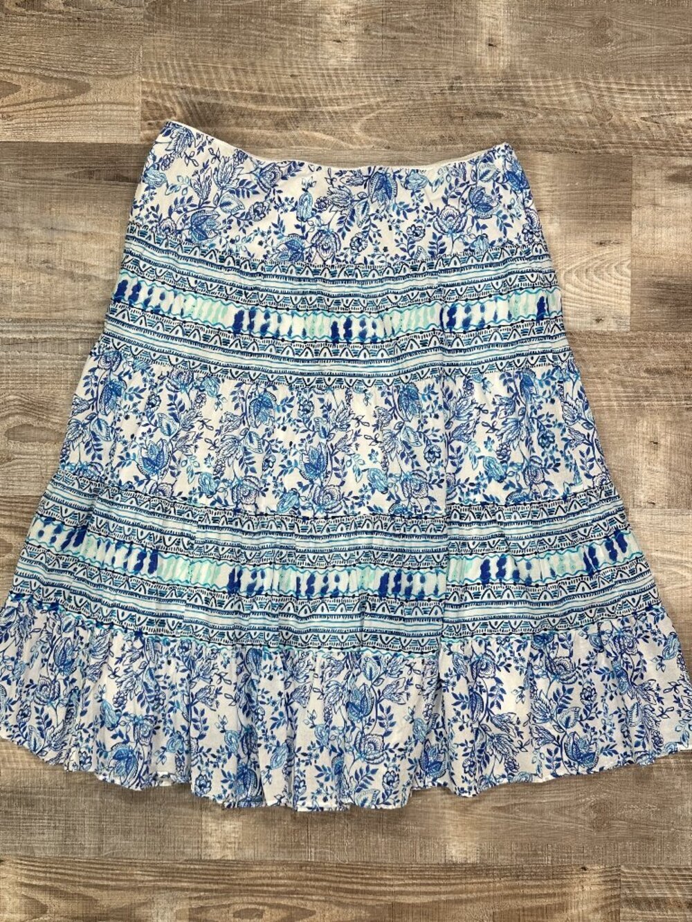 Vintage CHAPS 100% Cotton Elastic Waist Flowy Floral Midi Skirt Sz XL